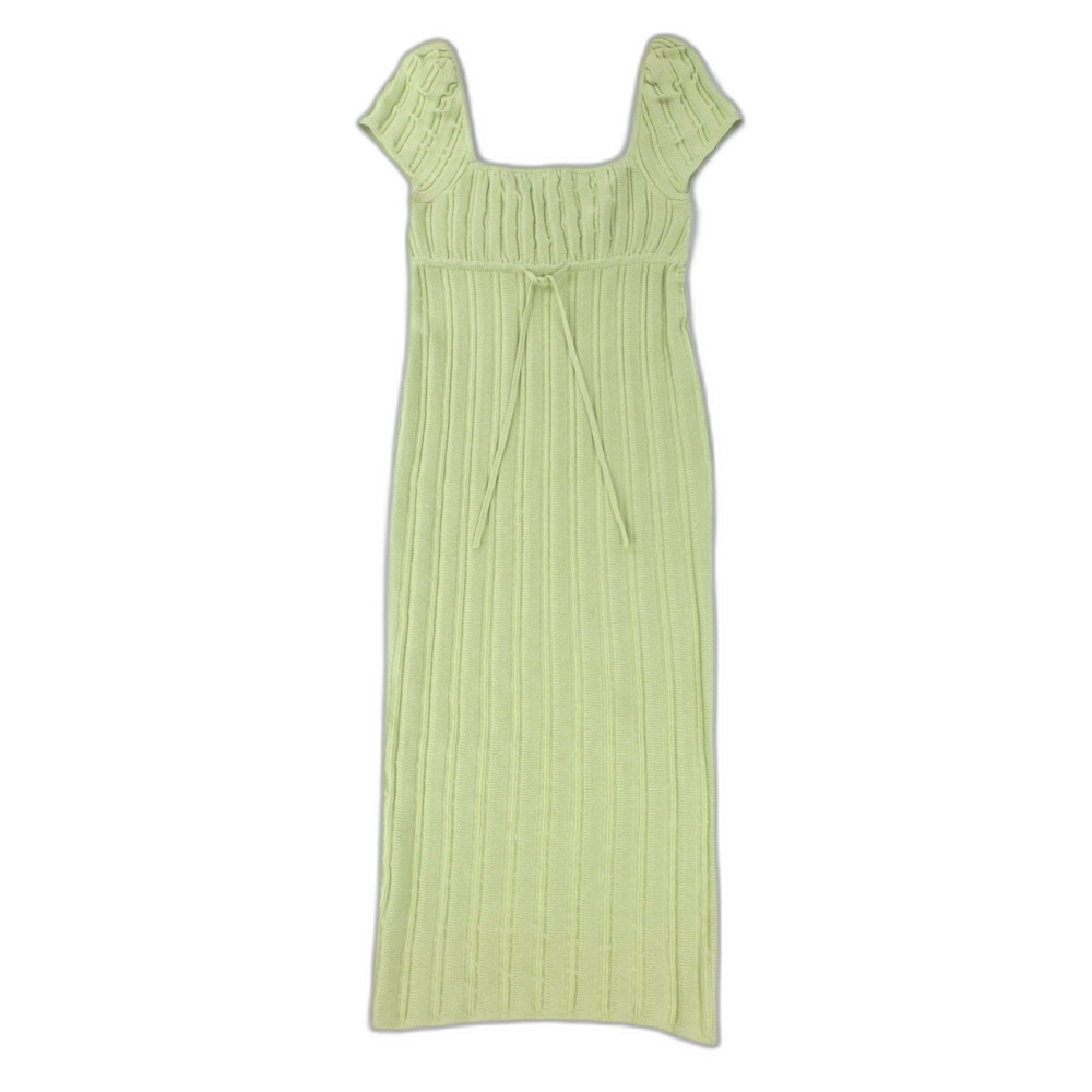 NEW LPA Coco Ribbed Knit Midi Dress Lime Green Soft Girl Coquette 90s Minimal